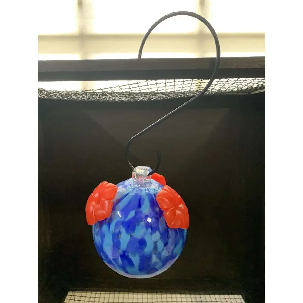 Stained Glass Hanging Hummingbird Feeder - Shades of Blue - New
